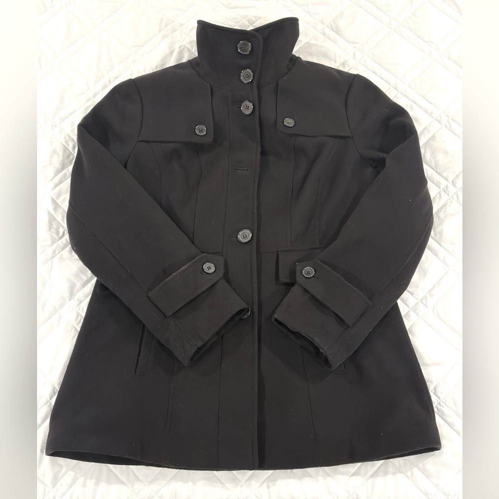 Nicole Miller Women Large (42 in Bust) Black Button-Up Pea Coat Jacket